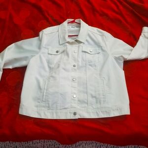 CROFT & BARROW women’s cotton blend button front faux denim jacket size 3 white